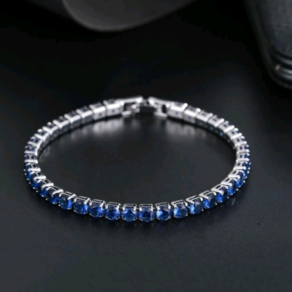 Blue Sterling Silver Tennis Bracelet - Picture 3 of 4
